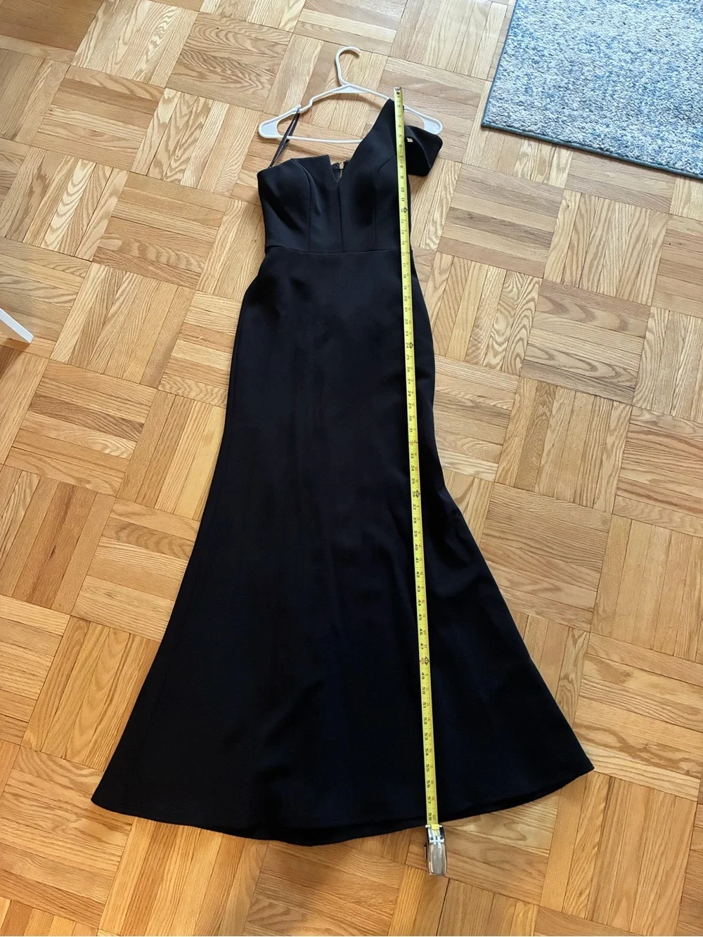 NWOT! Aqua Elegant Black One-Shoulder Evening Dress with Ruffle Back - Picture 8 of 8
